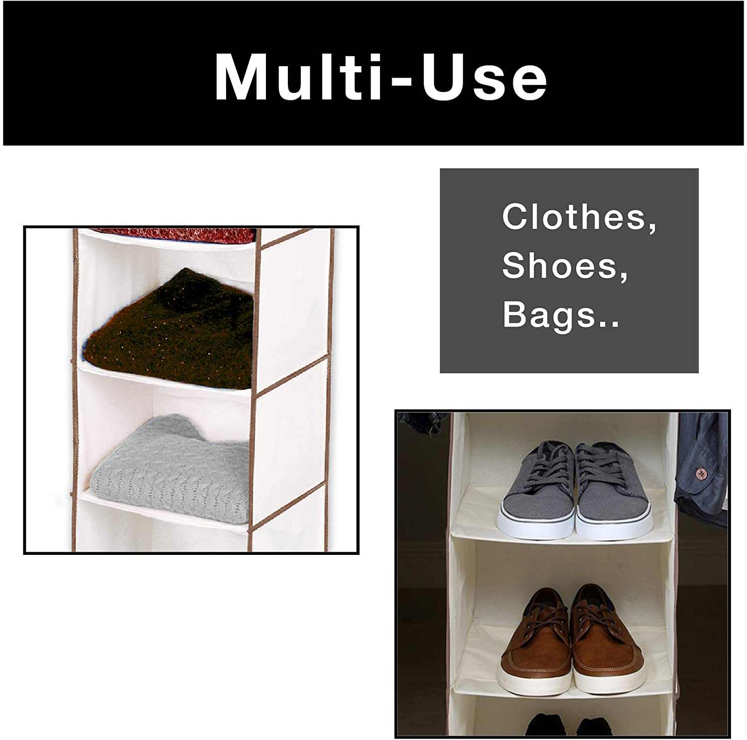 6-Shelf Hanging Closet Organizer with Velcro Hook and Loop