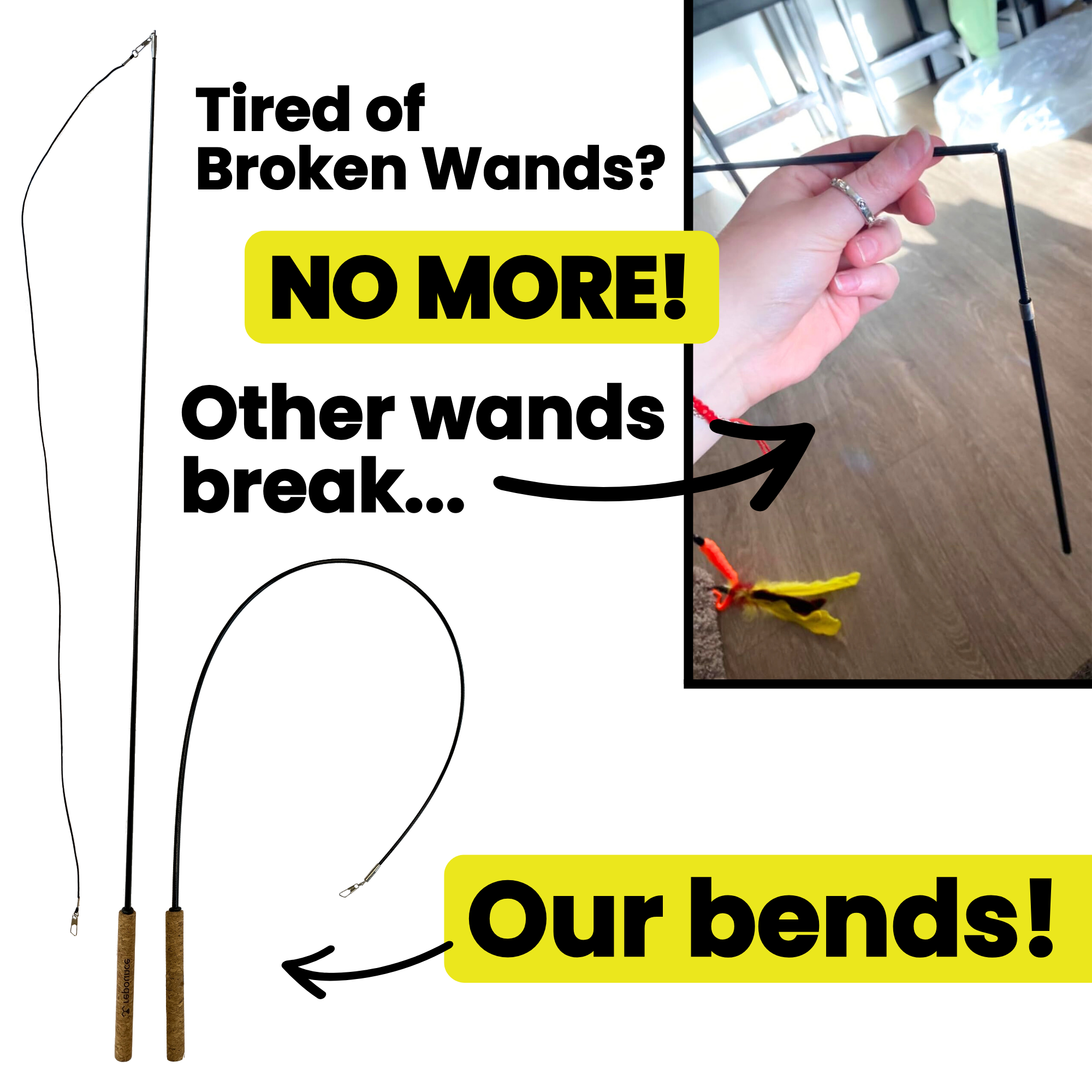 Repounce Forever Stick — Unbreakable 36″ Cat Wand with Cork Handle