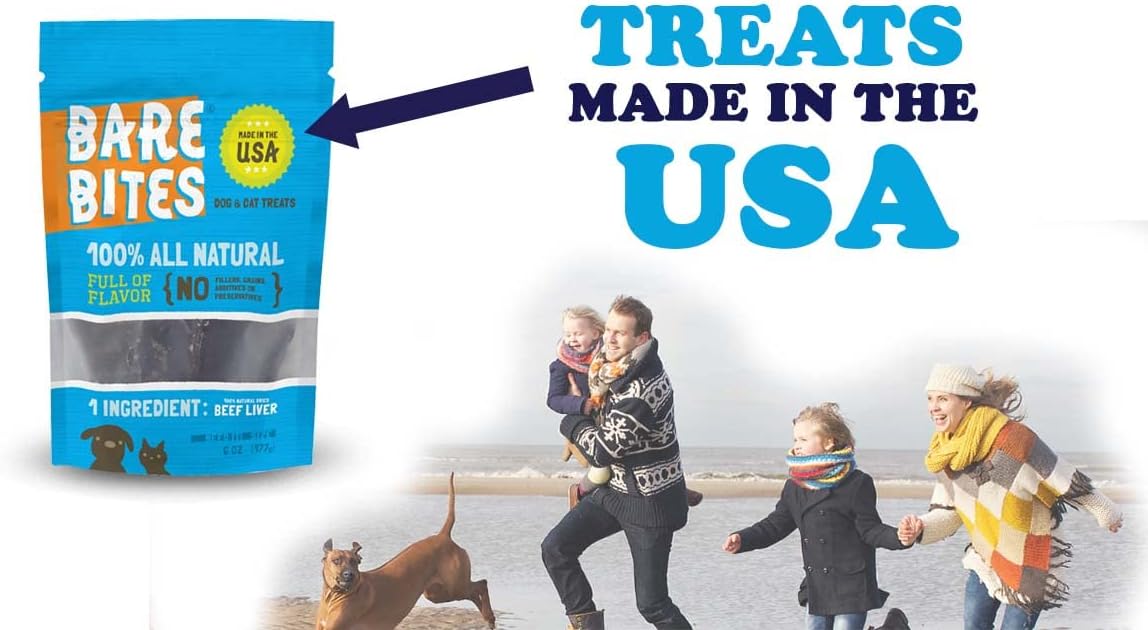 Bare Bites 100% All Natural Dehydrated Beef Liver Dog and Cat Treats, 1LB - Made in USA