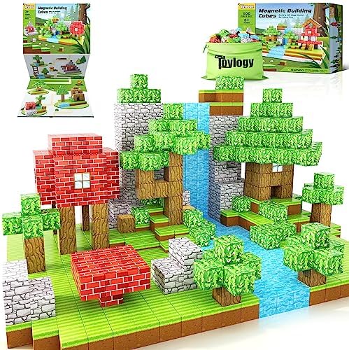 100PCS Magnetic Blocks-Build Mine Magnet World Set for Boys & Girls Age 3-5 6-8, STEM Sensory Toys for Toddlers Gifts for 3+ Years Old Girls Boys,1" Magnet Cubes Classroom Must Haves Construction Toys