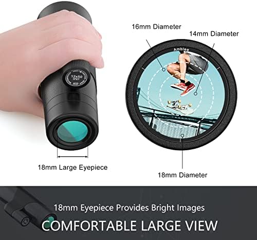 12x Monocular for Adults with Smartphone Adapter/Tripod/Hand Strap, Larger Vision Monoculars Equipped with BAK-4 Prism & FMC Lens for Bird Watching Hunting Sports Hiking Traveling Camping