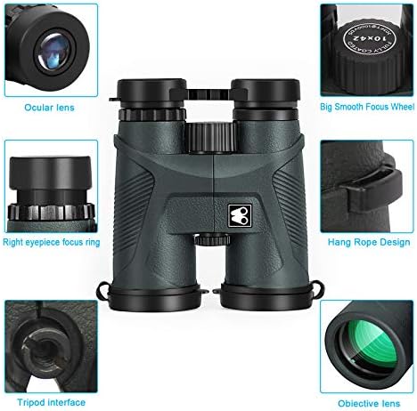 10x42 Binoculars for Adults with Smartphone Adapter, BAK4 Prism and FMC Lens, HD Professional Binoculars for Bird Watching Travel Stargazing Hunting Wildlife Watching Outdoor Concerts Sports