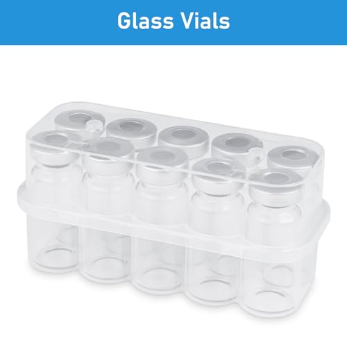 10ml Glass Vials for Injection, with Self Healing Injection Port, Transparent Sealed, Empty Vials for Injection (50, 10ml)