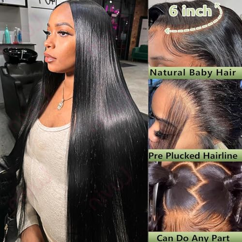 13x6 Lace Front Wigs Human Hair 32 Inch Straight HD Lace Front Wigs Human Hair Pre Plucked 13x6 Frontal Wigs Human Hair 180 Density Glueless Wigs Human Hair with Baby Hair for Women