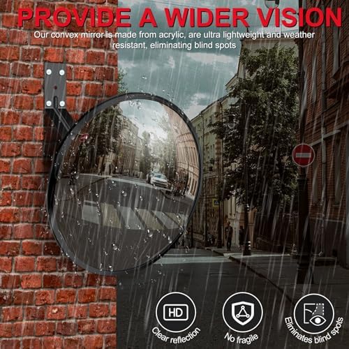 12 inch Acrylic Convex Mirror, Adjustable Wide Angle View Indoor Security Mirror, Corner Security Blind Spot Mirror for Warehouse, Office, Parking Garage and Traffic Safety