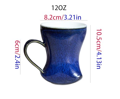 12Oz Color Glazed Ceramic Coffee Mug,Cool Cup With Handle Suitable for Office and Home,Drinking Coffee, Tea, Cocoa and Milk Lead cadmium free, Dishwasher Microwave Safe (Brushed blue)