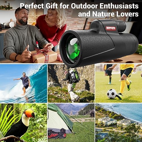 12x55 Monocular Telescope for Smartphone, High Powered HD Compact Monocular Scope for Adults & Kids with Phone Adapter Tripod Portable Handheld Telescope for Camping Hiking Hunting Wildlife Watching