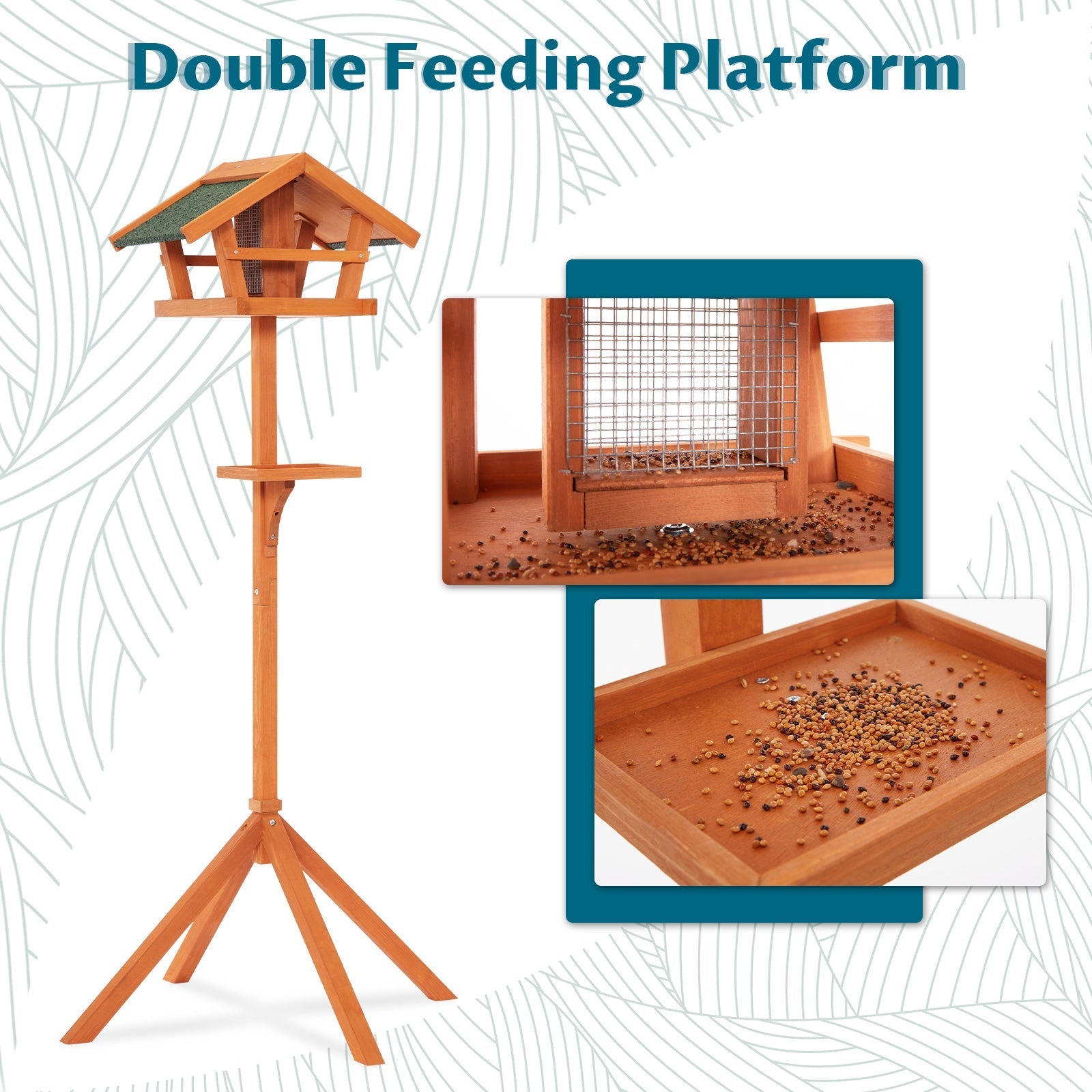 PETSFIT Outdoor Bird Feeder Stand Wooden