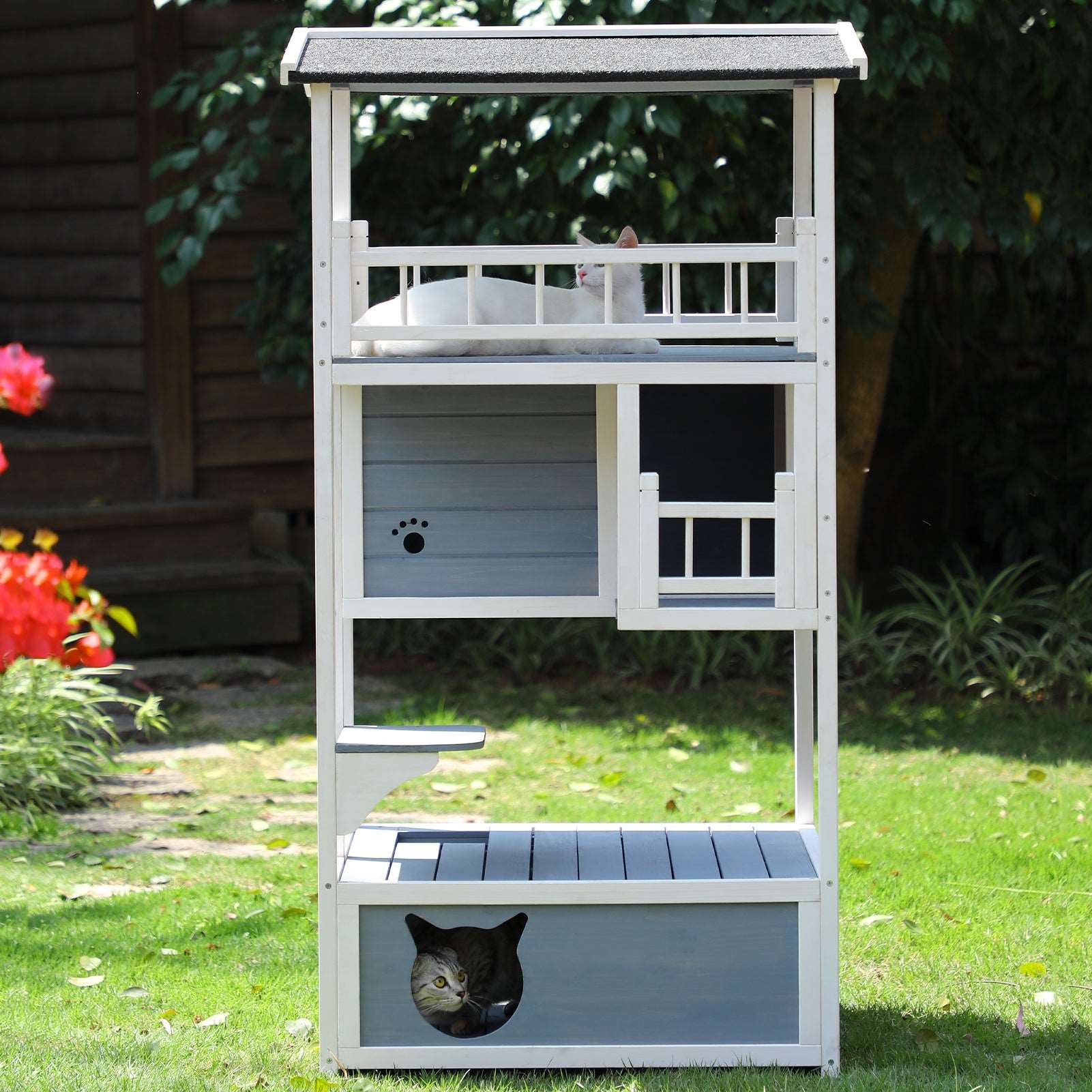 PETSFIT Outdoor Cat House Cat Tree Cat Condo Cat Shelter