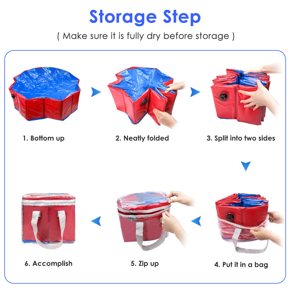 Foldable Dog Swimming Pool - Blue & Red
