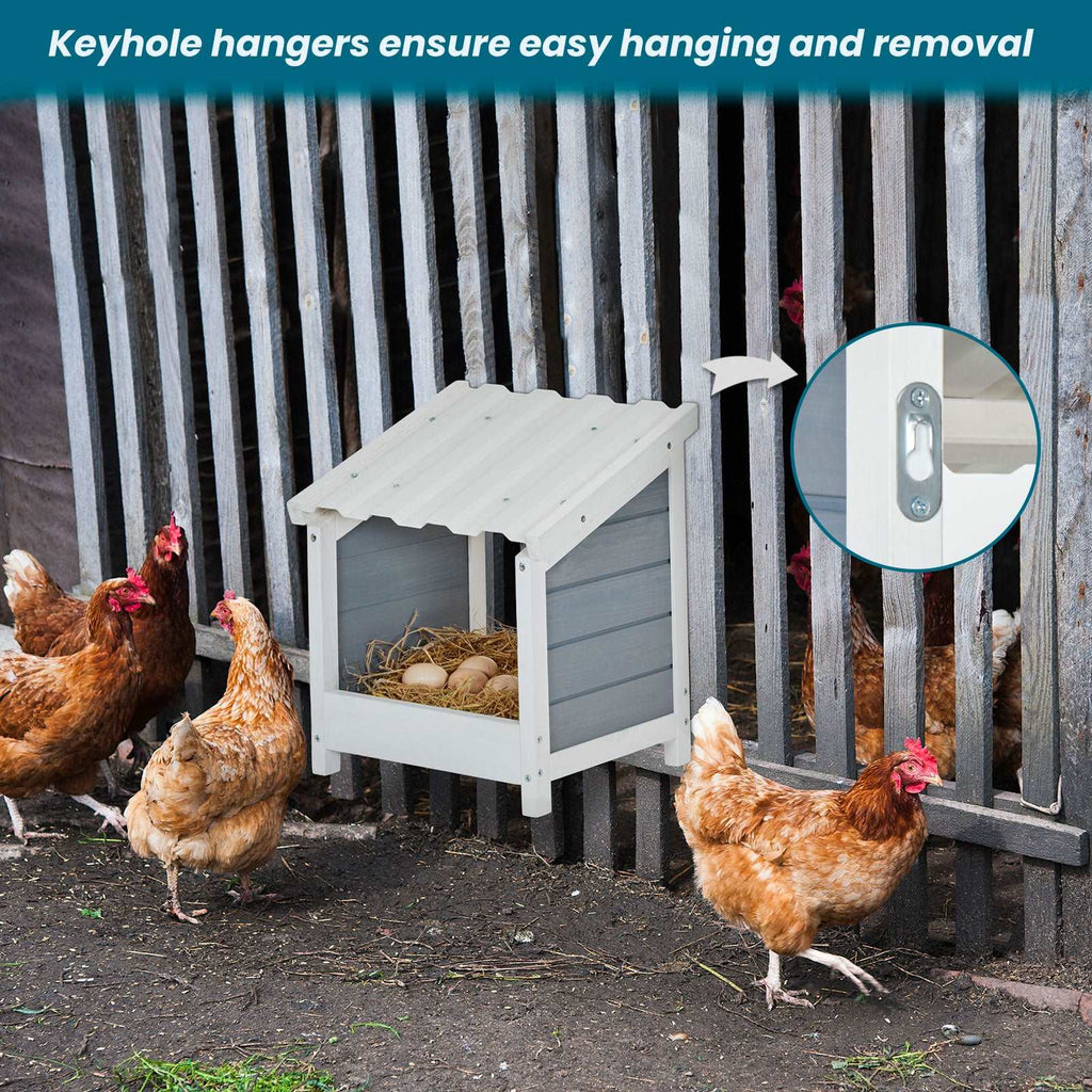 PETSFIT Chicken Nest Box Wood Single Boxes for Laying Eggs with PVC Roof
