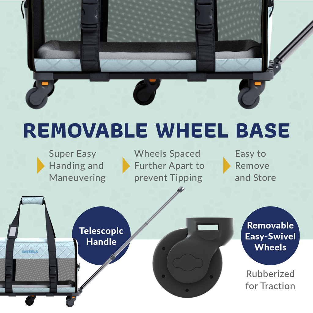 Katziela Quilted Chariot Pet Carrier With Removable Wheels and Telescopic Handle