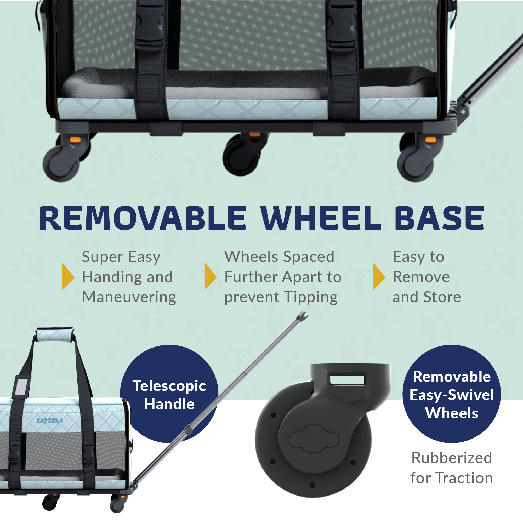 Katziela Quilted Chariot Pet Carrier With Removable Wheels and Telescopic Handle