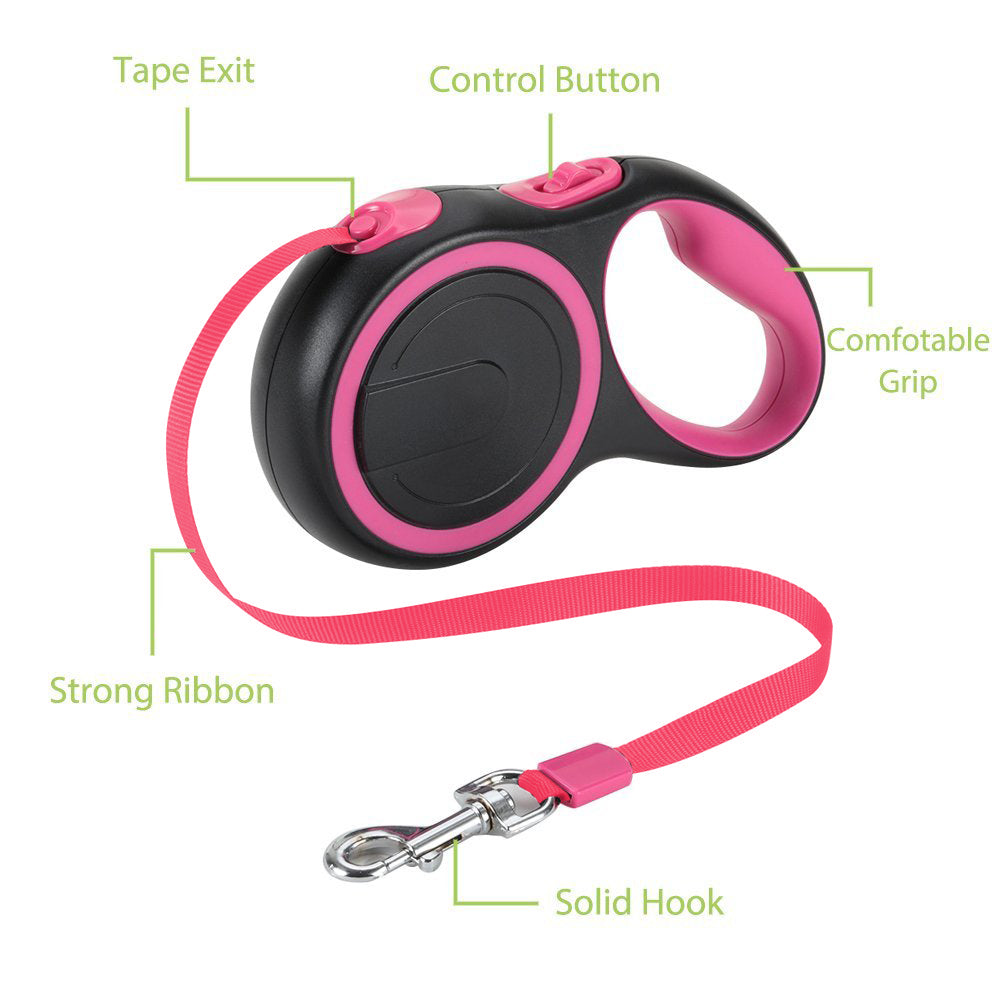 Retractable Dog Leash - Black & Pink