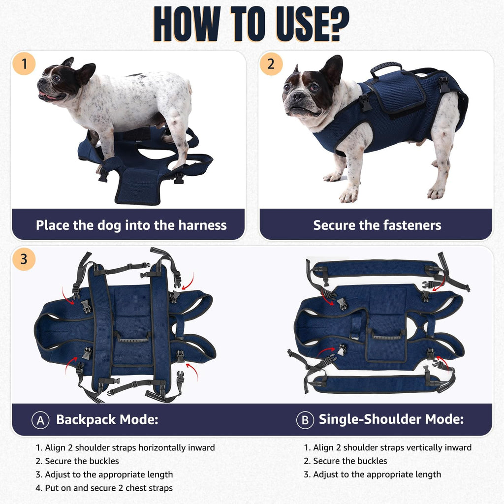 SlowTon Dog Lift Harness for large dog - Full Body Dog Sling Carrier with Adjustable Straps & Control Handle, Breathable Support Backpack for Elderly Injured Arthritic Disabled Medium Large Dogs