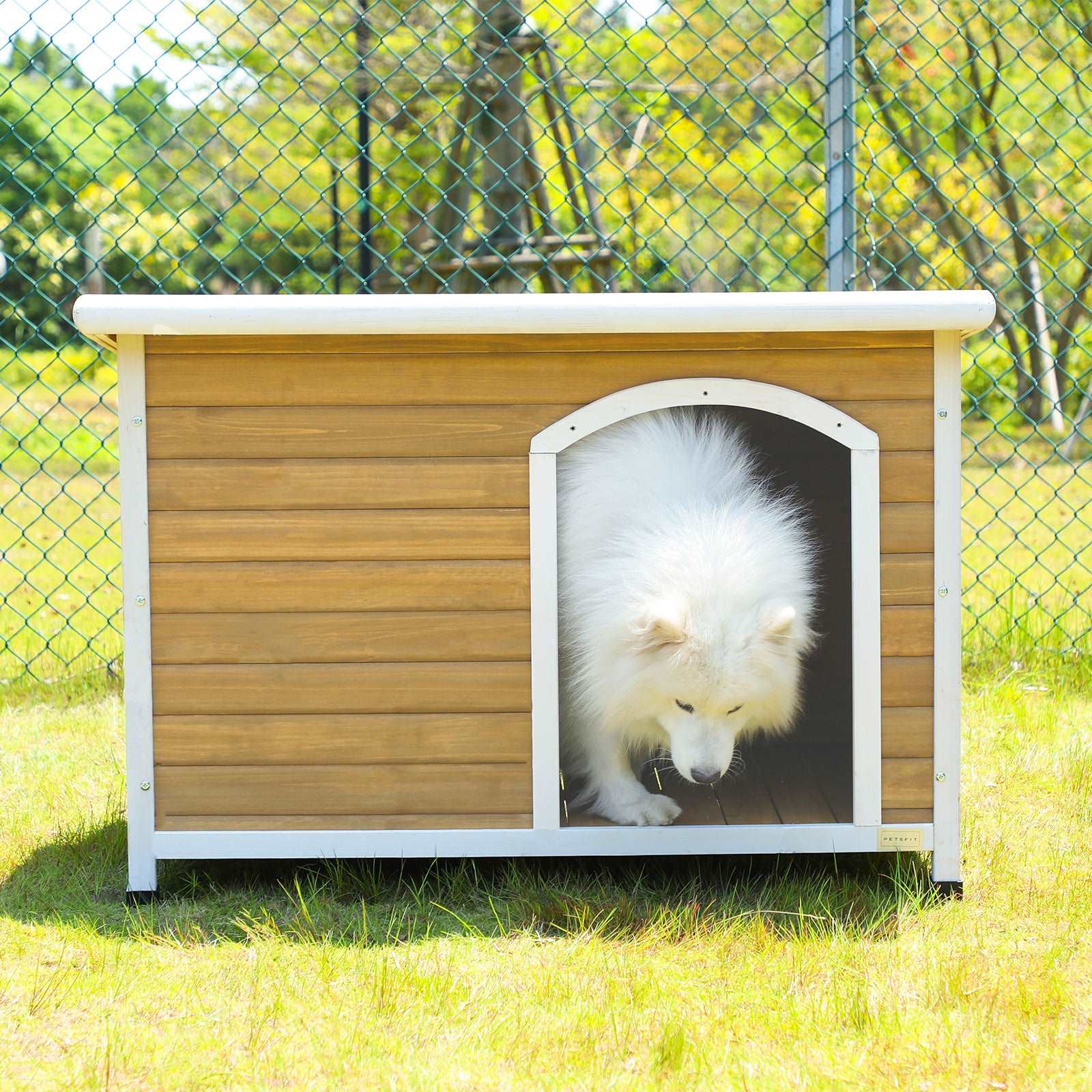 PETSFIT Wooden Dog House for Medium to Large Dogs