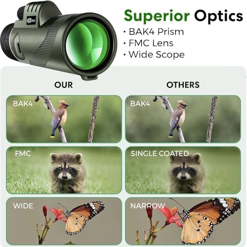 12x50 High Power Monocular Telescope with Smartphone Adapter Tripod Travel Bag, Larger Vision Waterproof Monoculars with BAK4 Prism & FMC Lens,for Bird Watching Hunting Hiking Camping