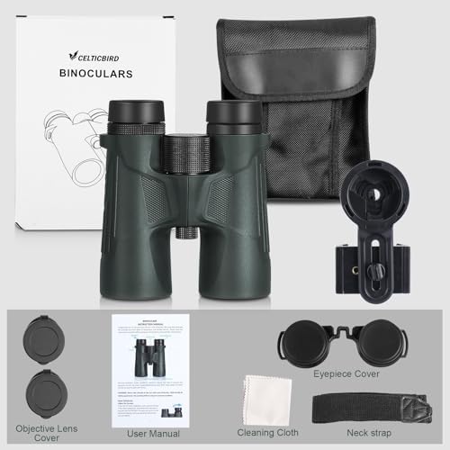 10x42 HD Binoculars for Adults High Powered with Phone Holder, BAK4 Prism Waterproof Travel Binoculars for Bird Watching Hiking Camping Wildlife Viewing Outdoor Concerts Sports