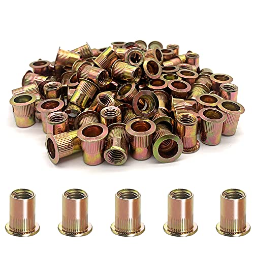 100PCS-Rivet Nuts,5/16"-18Carbon Steel UNC Rivet Nut Assortment Kit, Flat Head Threaded Insert Nutserts Assort(5/16"-18