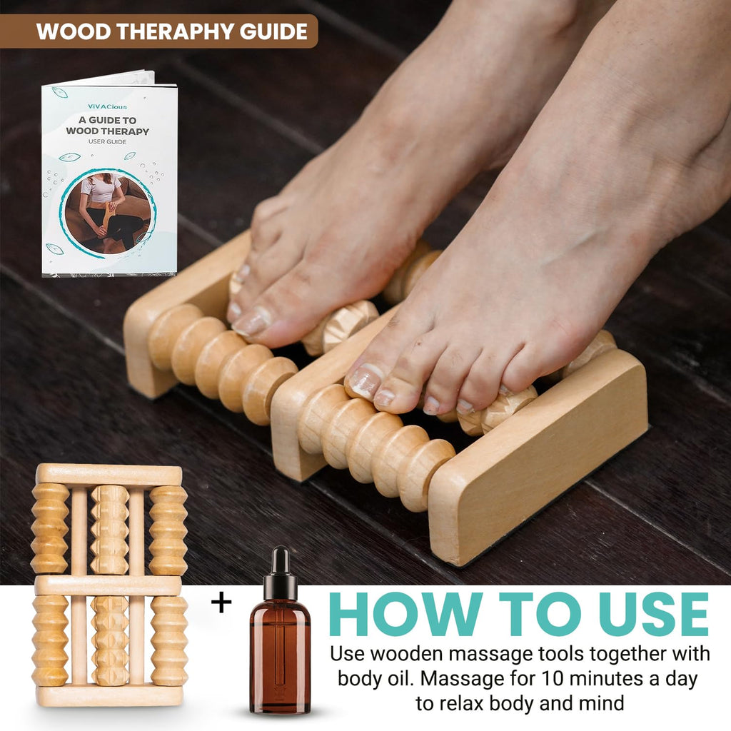 12-in-1 Wood Therapy Massage Tools Kit - Lymphatic Drainage Massager for Stomach, Thighs and HIPS | Maderoterapia Kit Professional for Muscle Pain Relief | Wooden Body Sculpting Tools | ViVACious