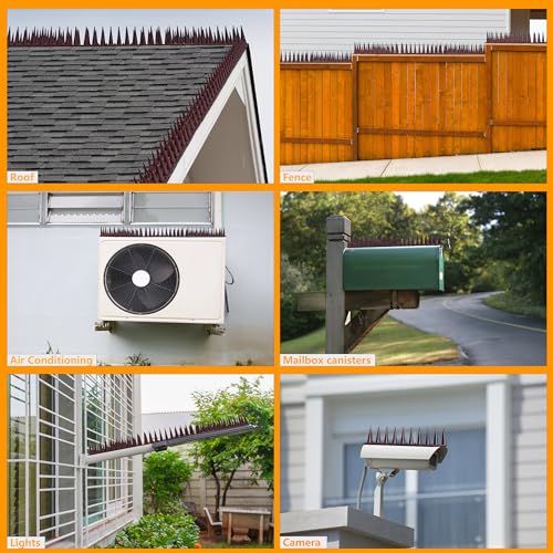 12 Pack of Bird Spikes - Covers 204" Plastic Bird Deterrent Spikes - Bird Deterrent Spikes Keep Pigeons, Squirrels, Raccoons, Cats, Crows Away - Anti-Bird Spike Guards for railings and Roofs (Brown)