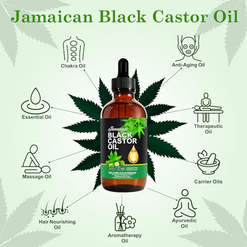 120ML Jamaican Black Castor Oil, Castor Oil Organic Cold Pressed Unrefined, Pure Natural Castor Oil for Hair Growth,Skin & Scalp Moisturizer, Eyelashes & Eyebrows, Deep Cleansing, Nail Care Grow