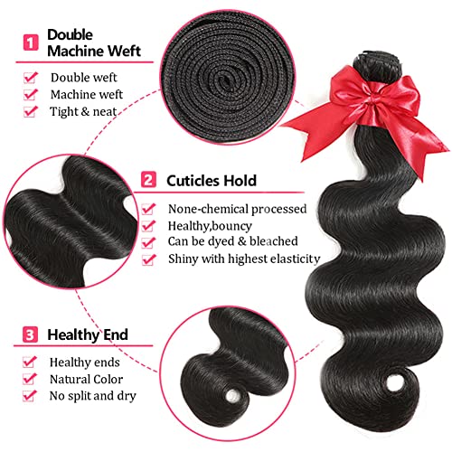 10A Brazilian Body Wave 1 Bundle 28 Inch Single Bundles Human Hair Body Wave One Bundle 100% Unprocessed Remy Virgin Human Hair Weave Bundles 1B Natural Black