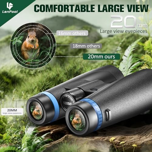 12x50 HD Binoculars for Adults High Powered, Binoculars for Bird Watching with Upgraded Binoculars Phone Adapter, Large View Binoculars for Adults, Lightweight Binoculars for Long Distance