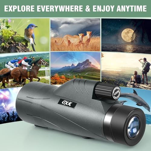 12x56 High Power Monocular Telescope with Smartphone Adapter Tripod Bag, Lightweight Monoculars for Adults with BAK4 Prism & FMC Lens, Suitable for Bird Watching Camping - Pale Grey