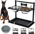 Shainfun Elevated Slow Feeder Large Dog Bowls - Adjustable Height, 2 Stainless Steel Bowls, Spill Proof Mat, Grey