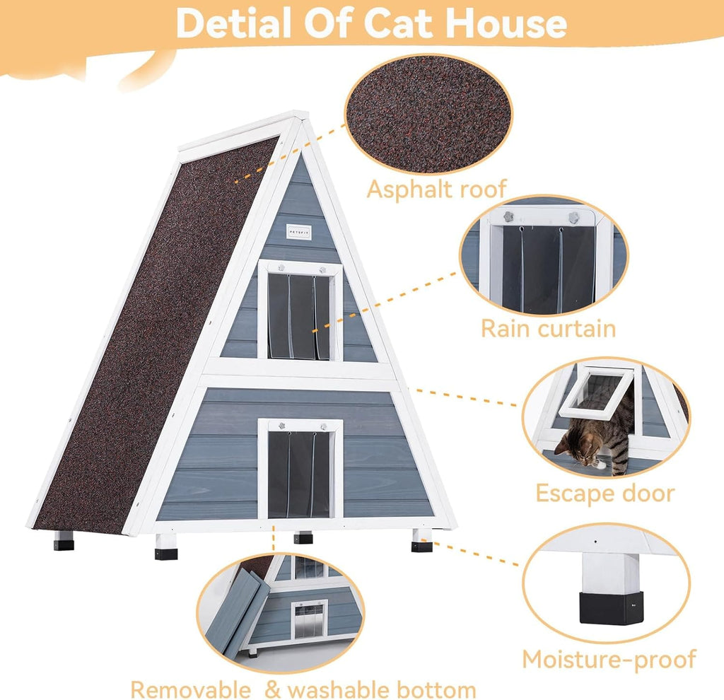 PETSFIT 2 Story Outdoor Cat House with Escape Door