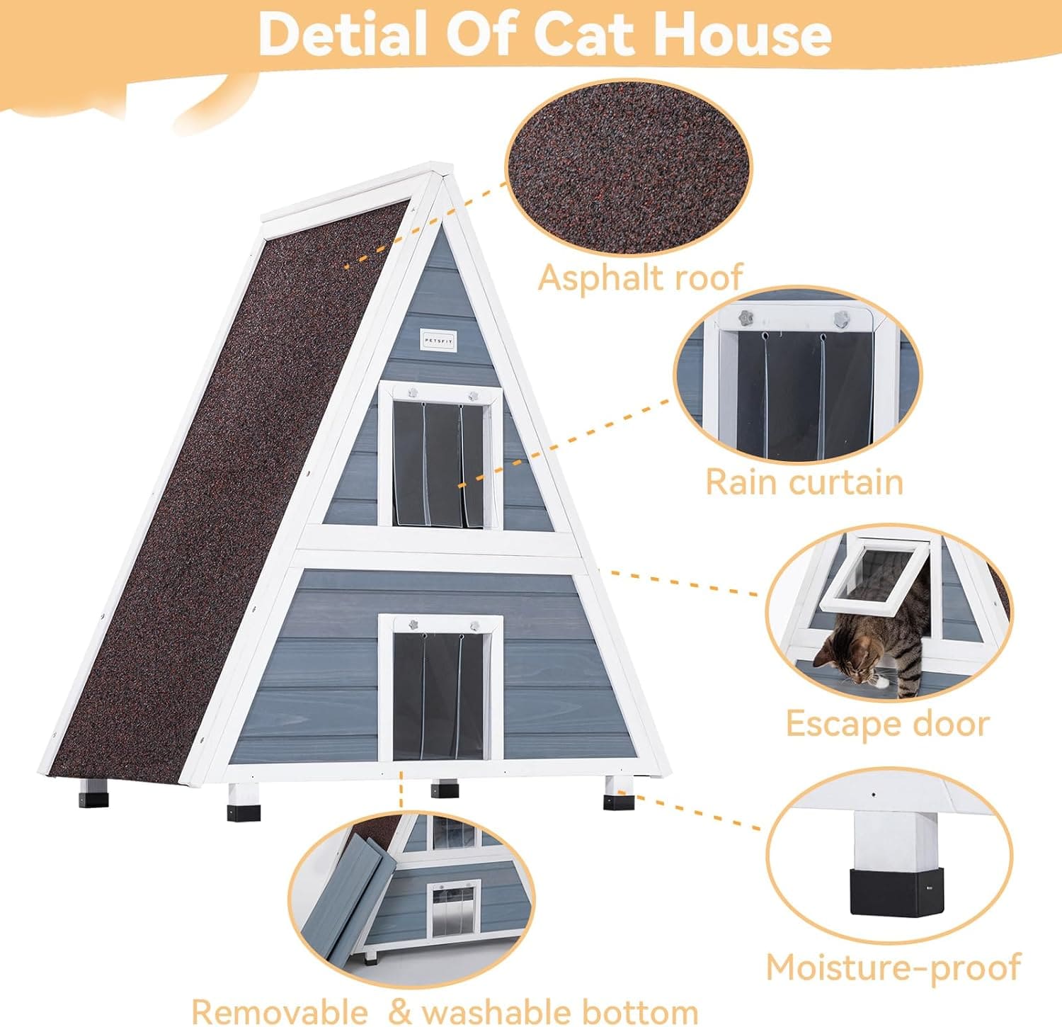 PETSFIT 2 Story Outdoor Cat House with Escape Door