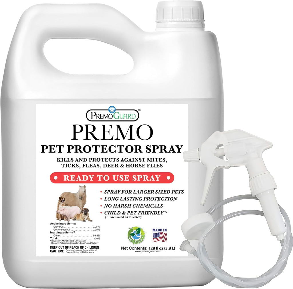 Pet Protector Fleas, Ticks and Mites 128 oz - Plant Based All Natural Non-Toxic - By Premo Guard