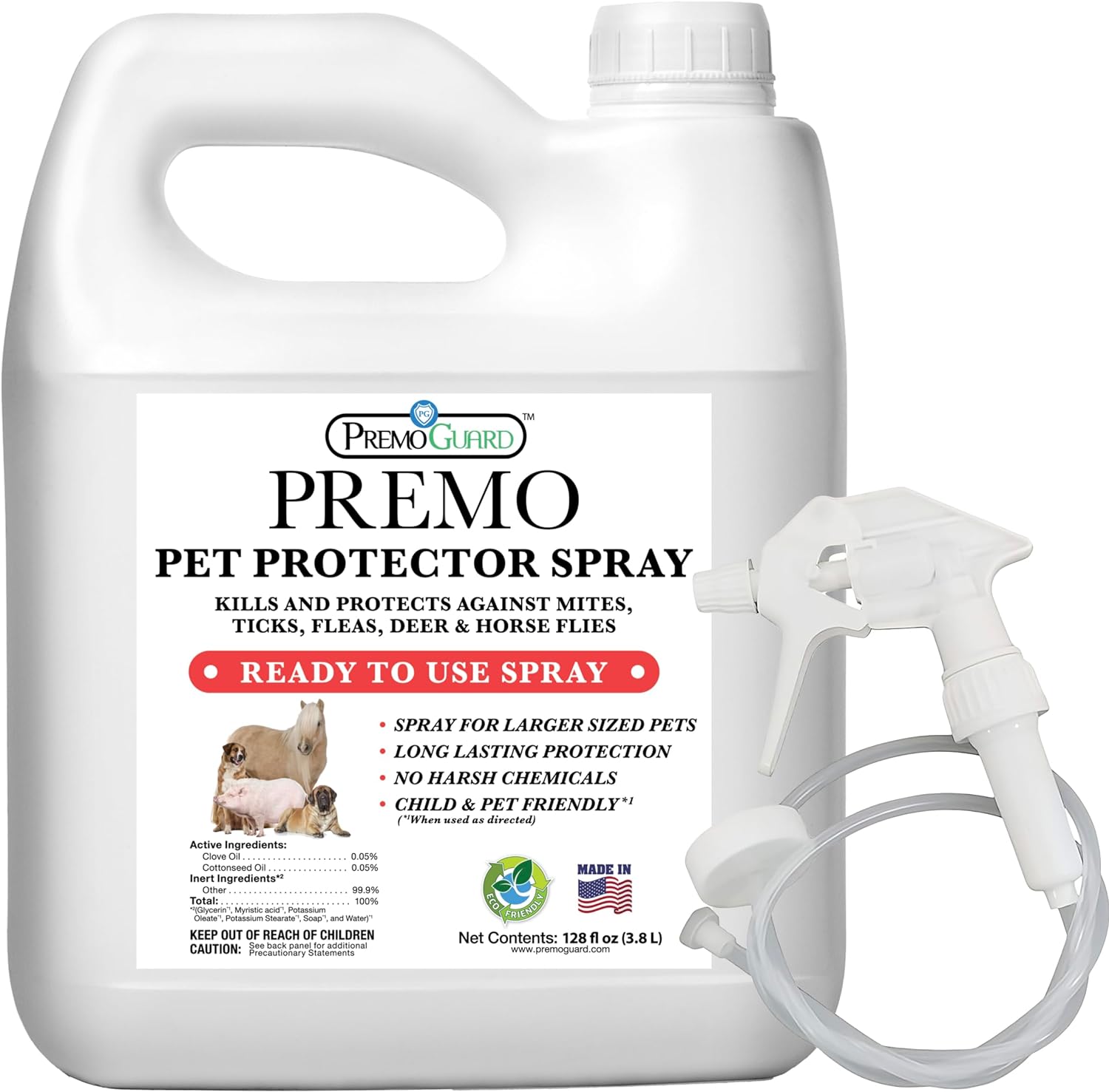 Pet Protector Fleas, Ticks and Mites 128 oz - Plant Based All Natural Non-Toxic - By Premo Guard