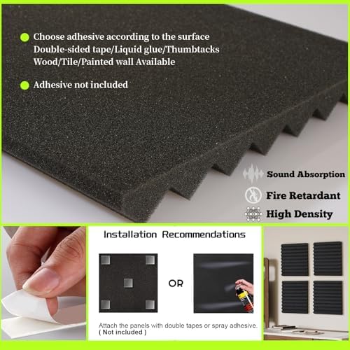12 Pack Sound Proof Foam Panels for Walls 12x12x1 Inches, Wedges Acoustic Panels Sound Absorbing, Acoustic Foam Panels for Recording Studio, Home, Office