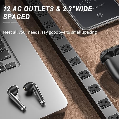 12 Outlet Surge Protector Metal Power Strip, 1800J Mountable Power Outlet, Heavy Duty Workshop Metal Power Strip for Commercial, Industrial, School and Home,15A 125V 1875W (6FT)
