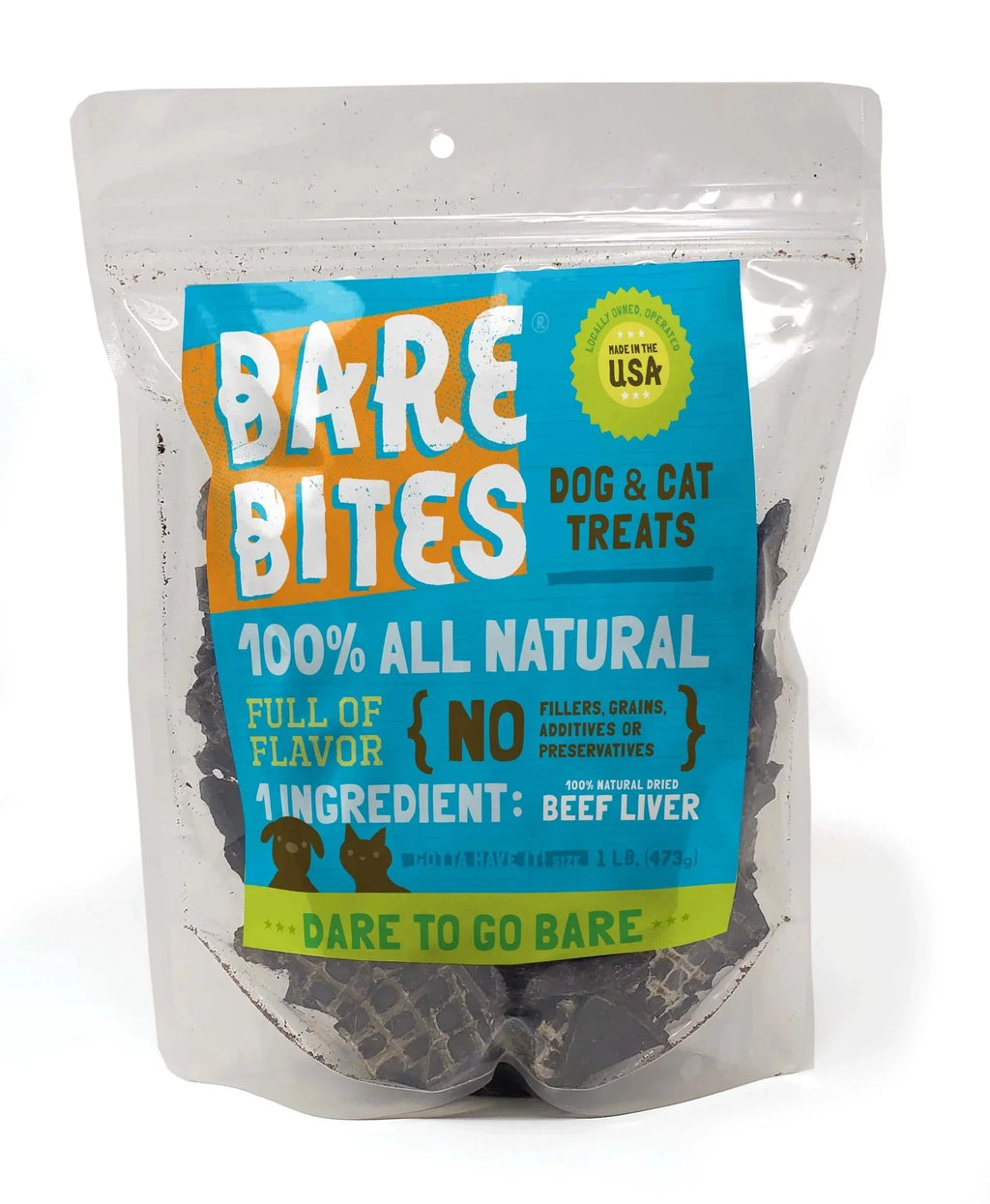 Bare Bites 100% All Natural Dehydrated Beef Liver Dog and Cat Treats, 1LB - Made in USA