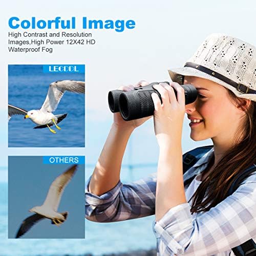 12x42 Binoculars for Adults, Binoculars with Weak Light Vision, Smartphone Photograph Adapter - 18mm Large View Eyepiece,16.5mm Super Bright BAK4 Prism FMC Lens for Birds Watching Hunting Sports