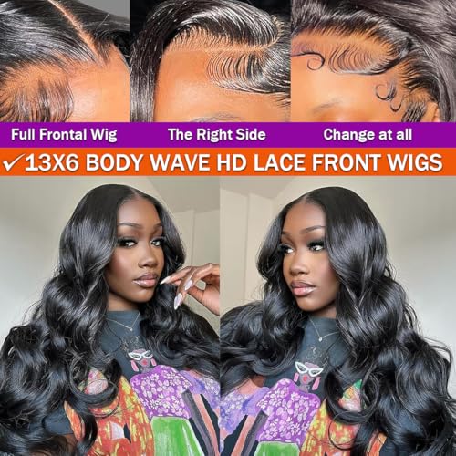 13x6 Body Wave Lace Front Wigs Human Hair Pre Plucked 30Inch 180% Density HD Transparent Lace Frontal Wigs for Women Glueless Wig with Baby Hair