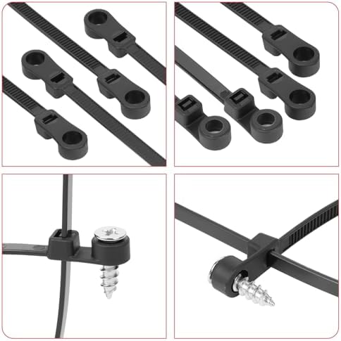 12 Inch Black Cable Ties (100 Pack) zip ties with screw mounting hole 120 lb Strength + 100 Screws - Ideal for Automotive, Fencing & Outdoor Wire Management