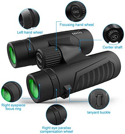 12x42 Binoculars for Adults, Binoculars with Weak Light Vision, Smartphone Photograph Adapter - 18mm Large View Eyepiece,16.5mm Super Bright BAK4 Prism FMC Lens for Birds Watching Hunting Sports