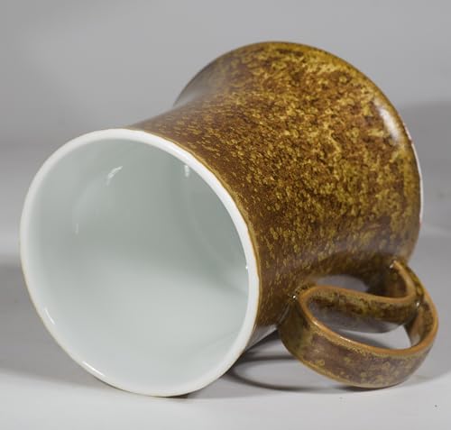 14Oz Crystallize Reactive Glaze Ceramic Coffee Mug,Cool Cup With Handle Suitable for Office and Home Drinking Coffee Tea Cocoa Milk,Lead cadmium free, Dishwasher Microwave Safe(Dark yellow)