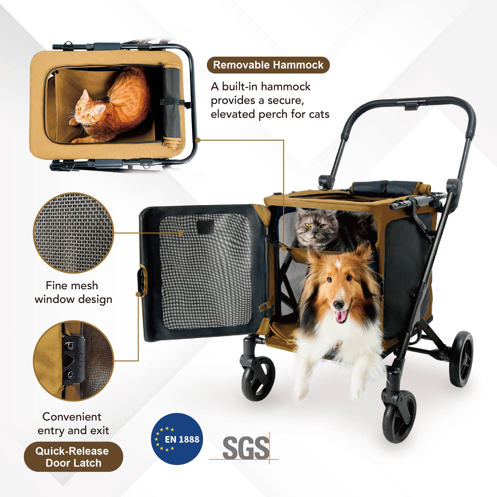 Ibiyaya BigBuddy Pet Stroller and Crate Combo, 2-in-1 Collapsible Medium-to-Large Pet Wagon for Cats and Dogs