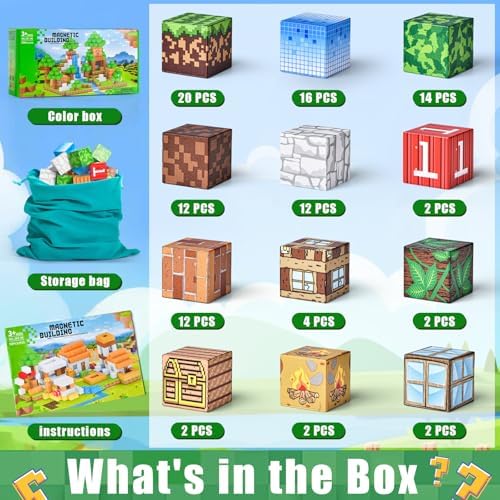 100PCS Magnetic Blocks - Building Toys for Boys Girls 3+,Toddler Building Magnet Toy STEM Sensory Game,Christmas Birthday Gifts for Kids Ages 4 5 6 7 8 9