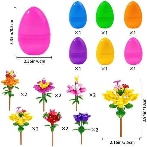 12PCS Easter Flower Building Blocks with Easter Eggs Toys Building Brick Blocks for Party Favor Easter Basket Stuffers Toys Stacking Block Sets for Kids Adults Classroom Prizes Gifts