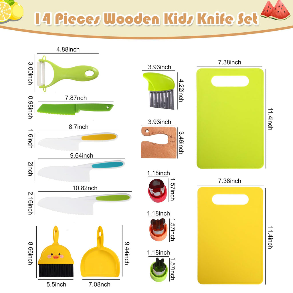 14 PC Safe Knife Kid Toddler Kitchen Set for Real Cooking, Toddler Montessori Kitchen Tool Toy for Lillte Girl Boy Age 2-10, Gifts for 2 3 4 5 6 7 8 9 10 Year Old Girl Boy Birthday Christmas