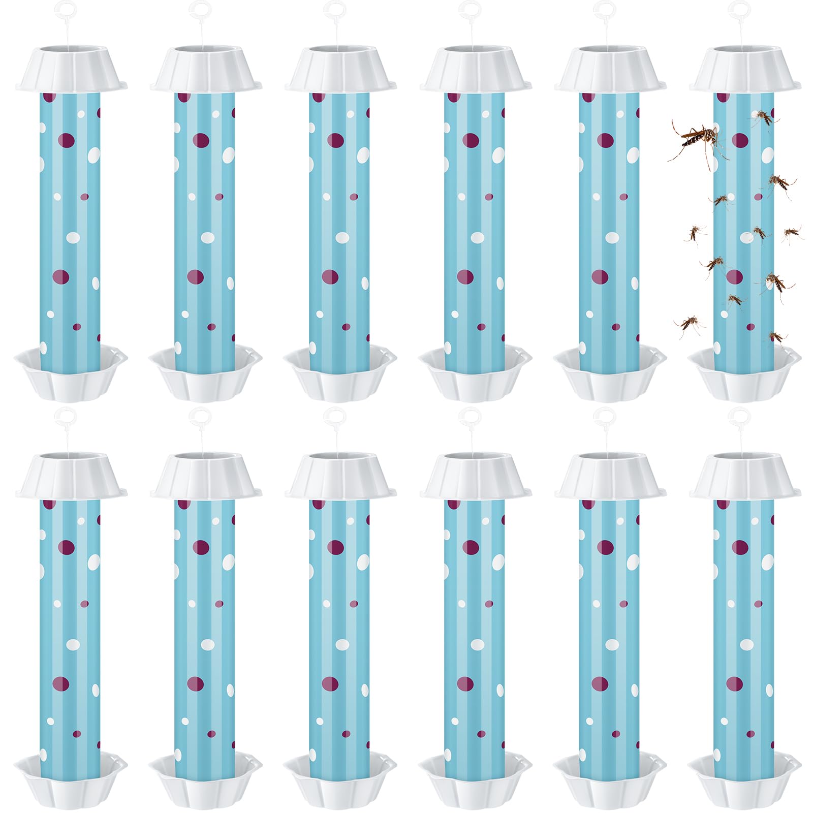 12 Pcs Sticky Fly Trap Fly Stick Indoor Outdoor Long Lasting Adhesive Fly Catcher with Hanging Hook for Wasps Gnats Bugs Insects Moths Fruit Flies Mosquitoes Spiders Fleas (Sky Blue, White)