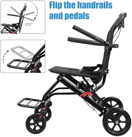 13LBS Transport Wheelchair Lightweight Foldable,Wheelchairs for Adults with Flip-up Armrest,Large Tires,Safety Belt&Shockproof Spring,Portable Wheelchair,Ideal for Seniors & Travel (Black2)