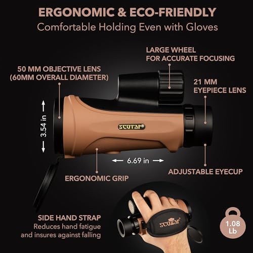 12x50 Monocular Telescope - FMC Fogproof, IP67 Waterproof Hand Held Telescope - BAK4 Phase and Dielectric Coated Prism - Adventure Accessories Set: Bag, Smartphone Adapter, Mini Tripod