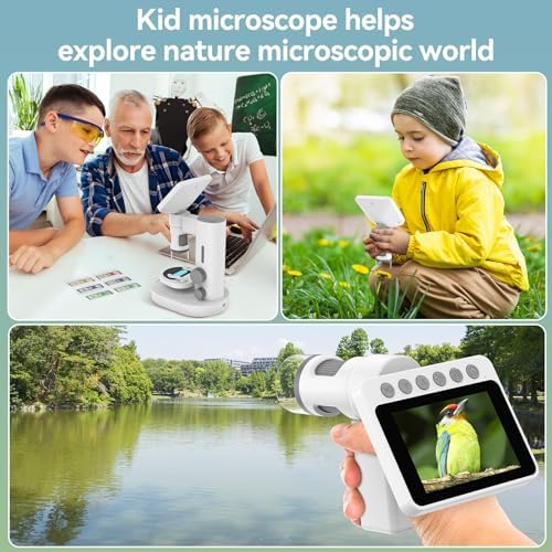 1000X Portable Microscope for Kids with 3.5-inch-Screen: 3-in-1 Digital Microscope with Stand, Kids Microscope Christmas/Birthday Gifts, Handheld Microscope Educational Science Kit, 32g SD Card